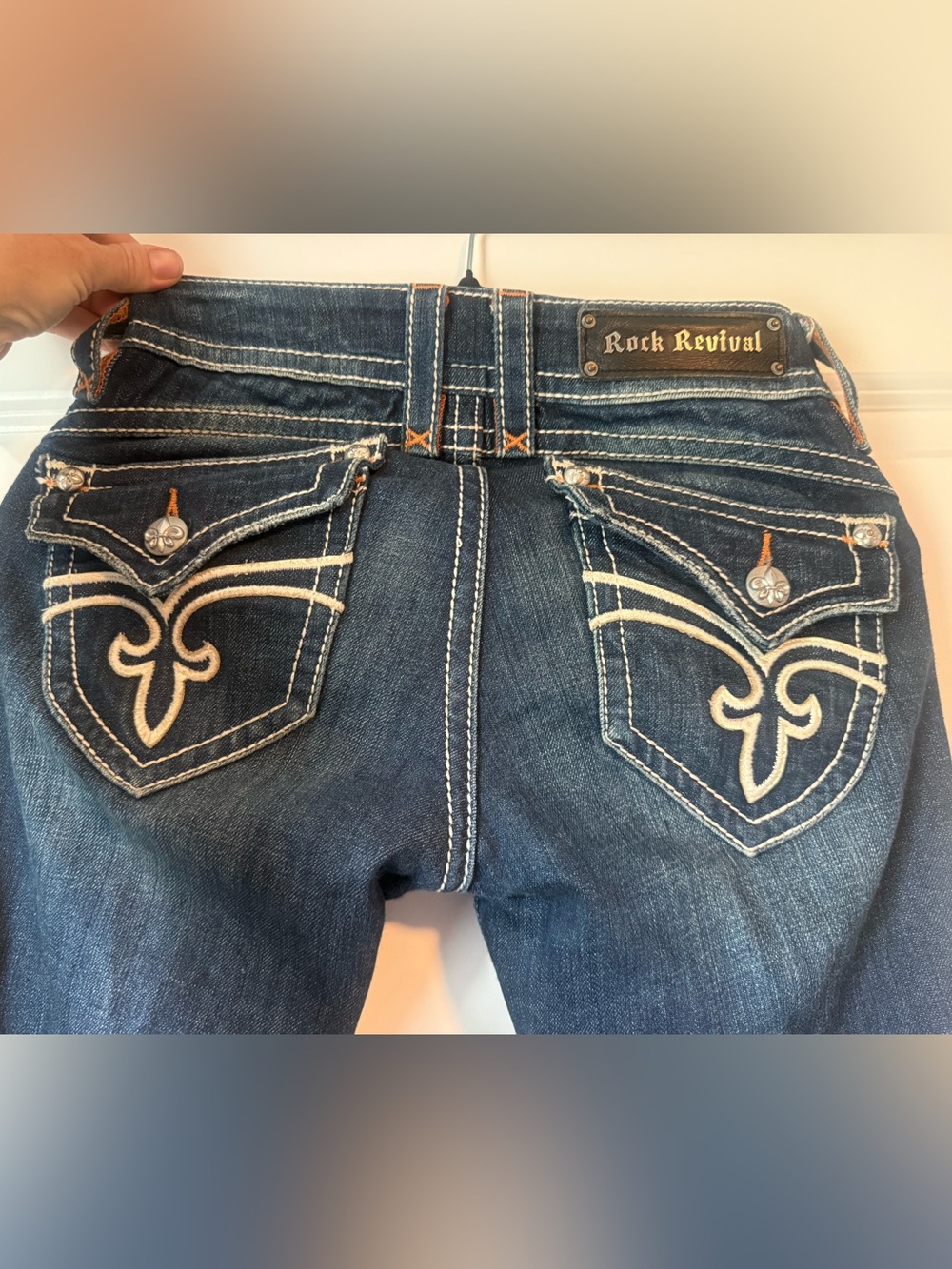 Rock Revival Women's Dark Indigo Jeans with White Contrast Stitching